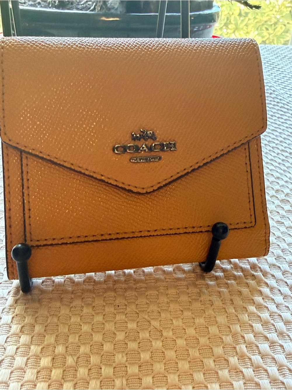Coach Pebbled Leather Envelope Wallet - Mustard